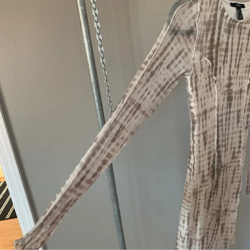 Chiffon snakeskin long sleeve white tan cocktail party mini dress bodycon small - Picture 4 of 7